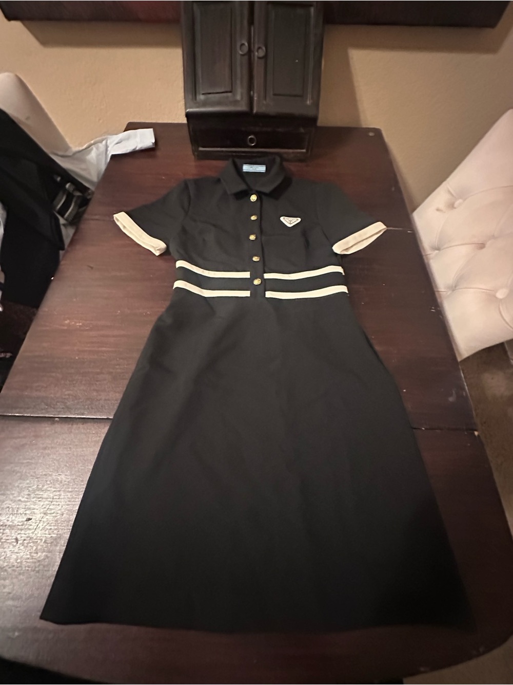 Prada Black Midi Polo Dress with Cream Trim
